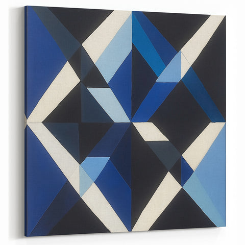 Geometric Abstract Wall Decor – Blue, White & Black Modern Art