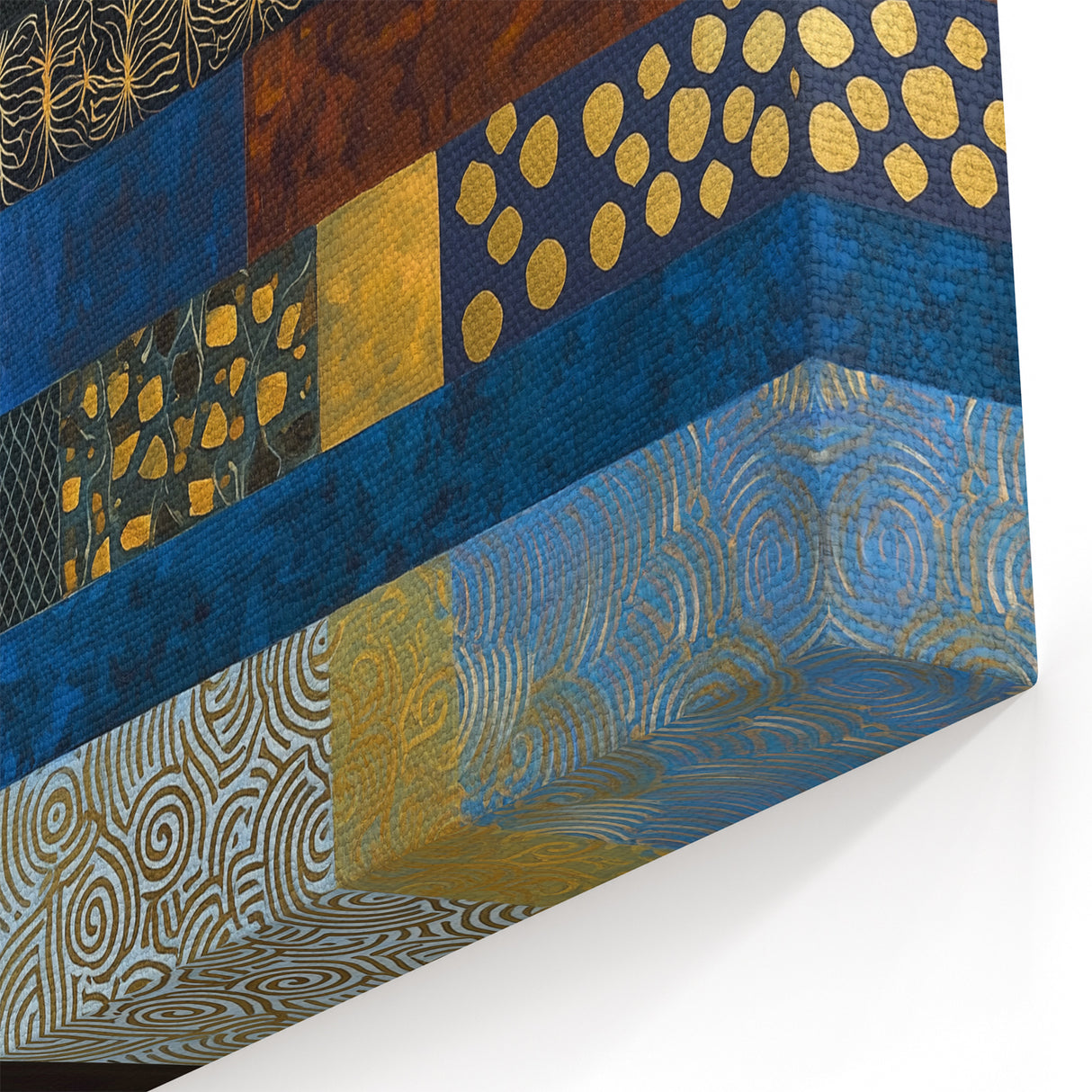 Modern Abstract Wall Art – Royal Blue, Gold & Patterned Canvas