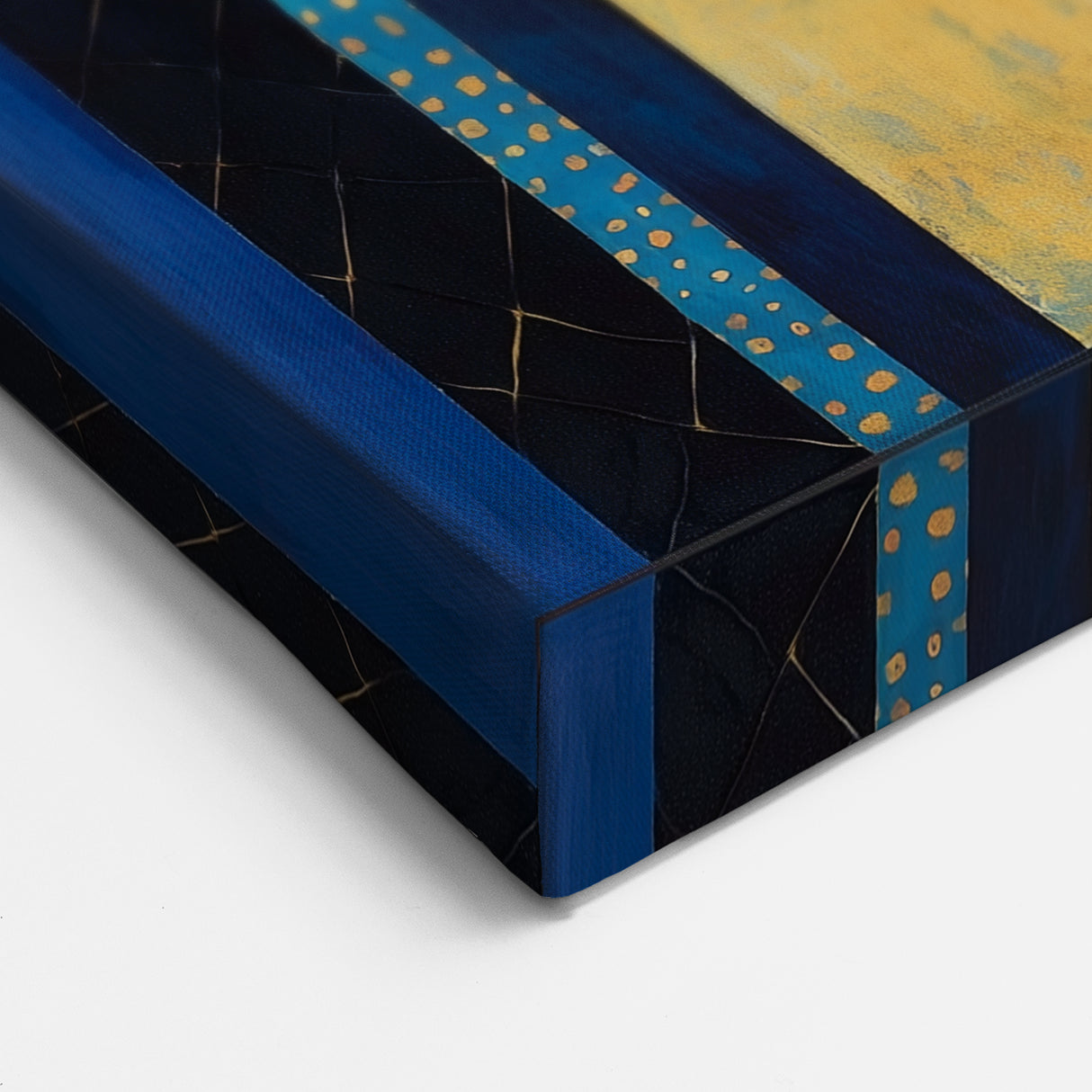 Modern Abstract Wall Art – Royal Blue, Gold & Patterned Canvas