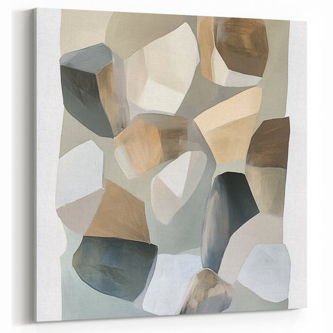 Minimalist Abstract Wall Art – Beige, Brown & Gray Stone Shapes
