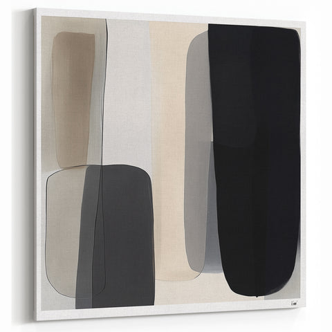 Modern Monochrome Abstract Wall Art – Black, Gray & Beige Canvas