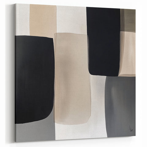 Minimalist Abstract Wall Art – Black, Beige & Gray Modern Canvas
