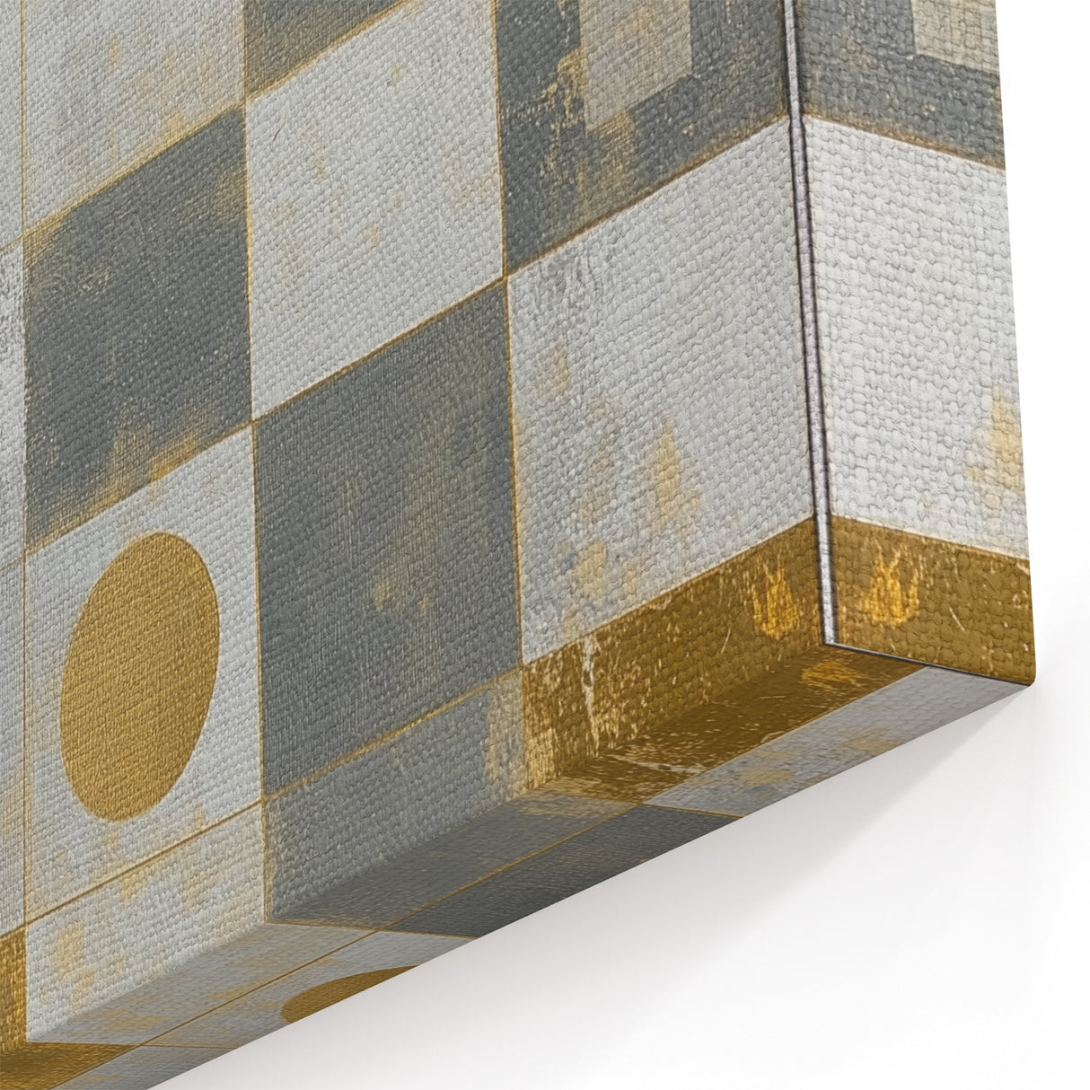 Geometric Abstract Wall Art – Gold, White & Gray Modern Canvas
