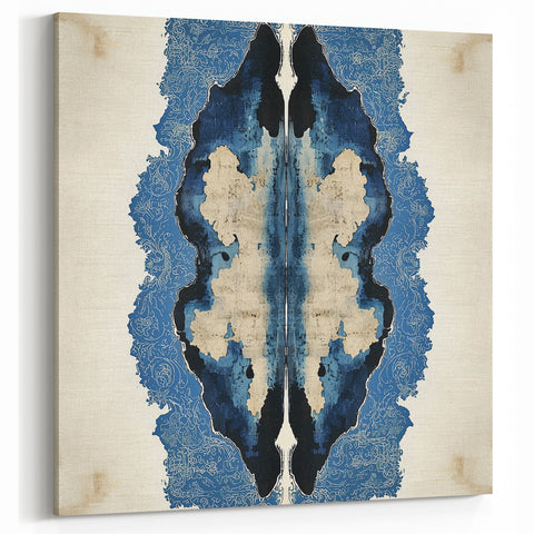 Modern Abstract Wall Art – Navy Blue & Beige Symmetrical Canvas