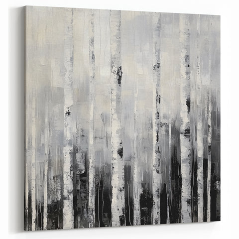 Modern Abstract Wall Art – Monochrome Birch Tree Forest Canvas