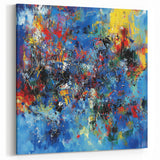 Colorful Abstract Wall Art – Bold Royal Blue, Red & Yellow Canvas