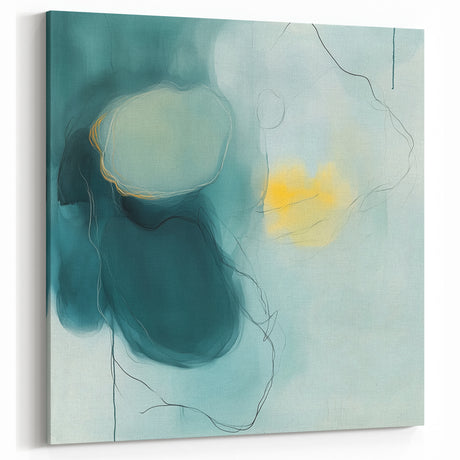 Modern Abstract Wall Art – Teal, Aqua & Yellow Minimalist Canvas