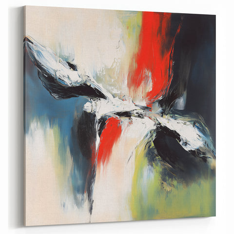 Large Abstract Wall Art – Red, Black & Olive Green Expressionist Canvas