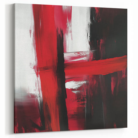 Modern Abstract Wall Art – Bold Red & Black Minimalist Canvas Print
