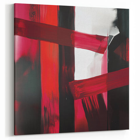 Large Modern Abstract Wall Art – Bold Red & Black Canvas Print