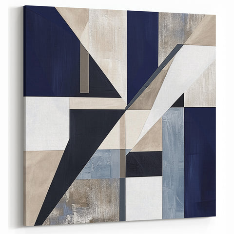 Geometric Abstract Wall Decor – Navy & Beige Modern Canvas Art