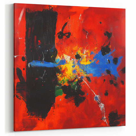 Colorful Abstract Wall Art – Red, Blue & Black Modern Canvas Print