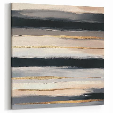Modern Abstract Wall Art – Black, Gold & Gray Horizontal Canvas