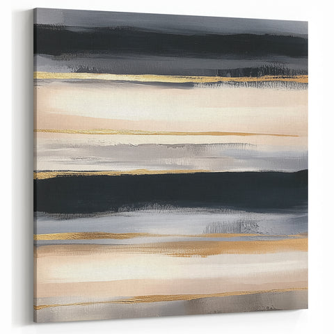 Minimalist Abstract Wall Art – Black, Beige & Gold Canvas Print
