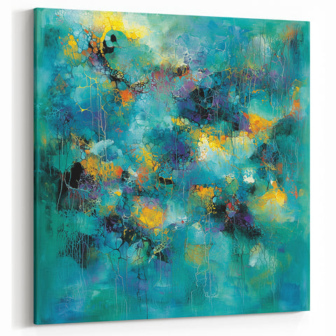 Tropical Abstract Wall Art – Turquoise, Lime & Coral Canvas Print