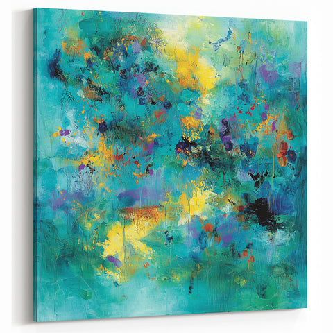 Colorful Abstract Wall Art – Turquoise, Yellow & Purple Canvas