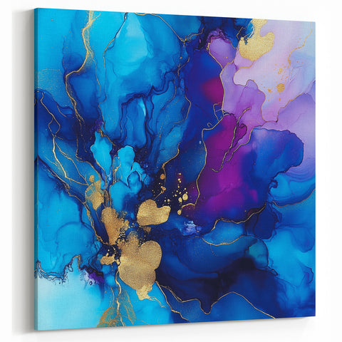 Luxury Abstract Wall Art – Royal Blue, Violet & Gold Canvas Print
