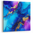 Vibrant Abstract Wall Art – Blue, Violet & Gold Fluid Canvas Print