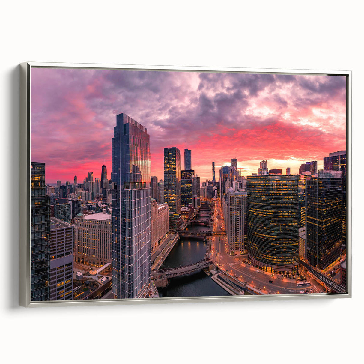 Landscape art painting featuring a vintage poster style with vibrant colorful art and black accents on canvas.
