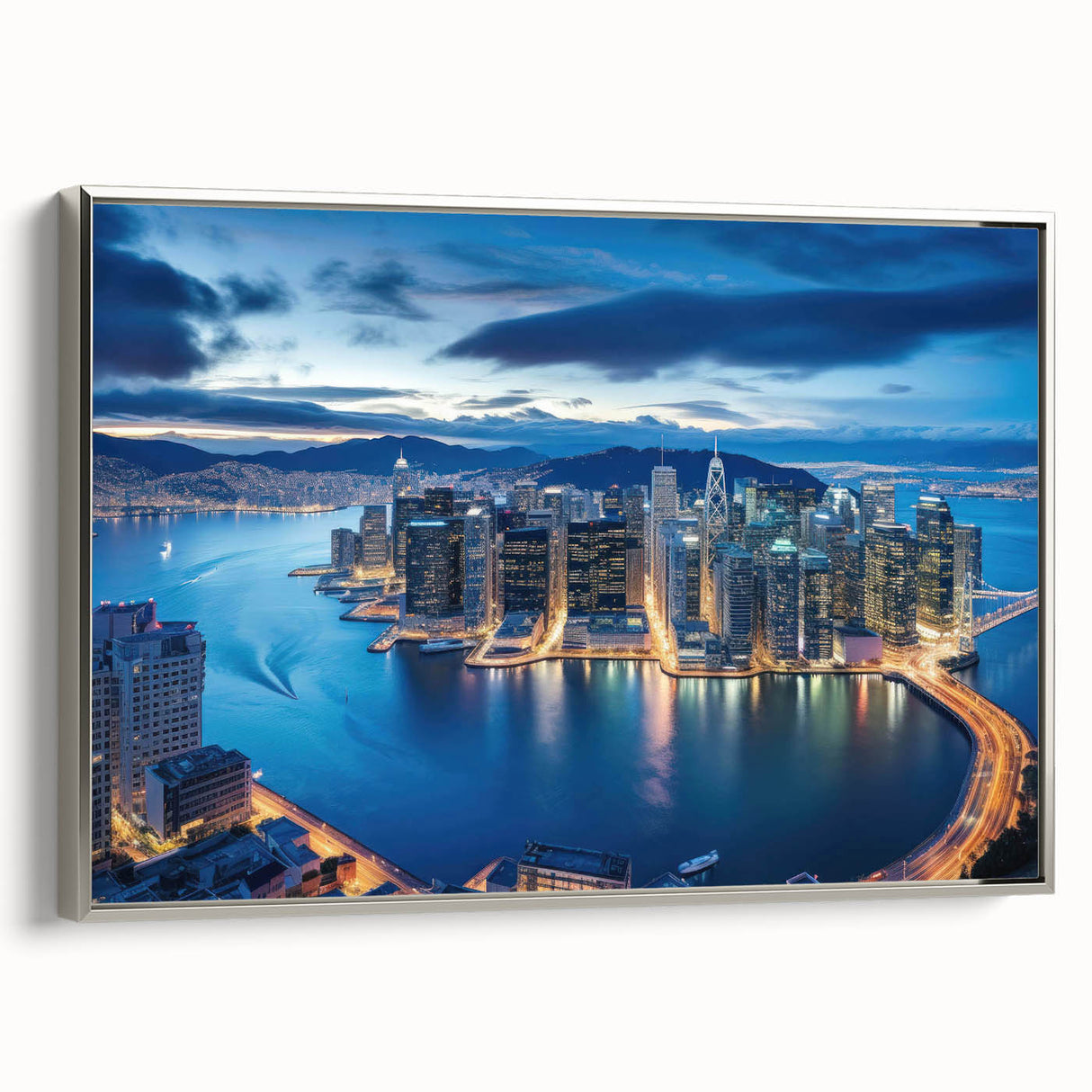 Landscape art painting featuring a vintage poster style with colorful art on a black background.