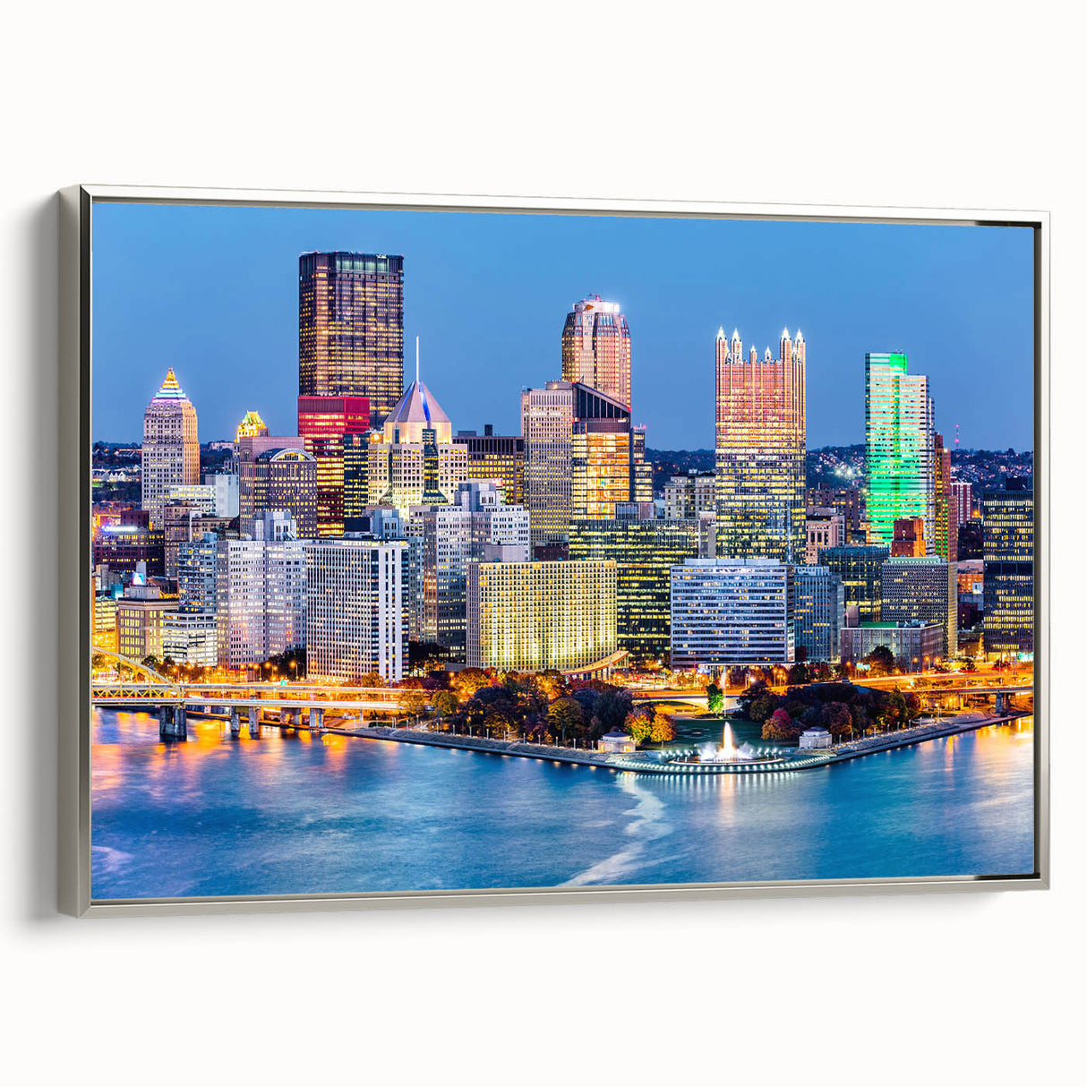 Landscape art painting of a colorful forest scene on a black background, styled as a vintage poster.