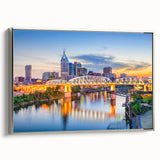 Landscape art painting of a colorful sunset over mountains on a black vintage poster, ideal for living room decor.