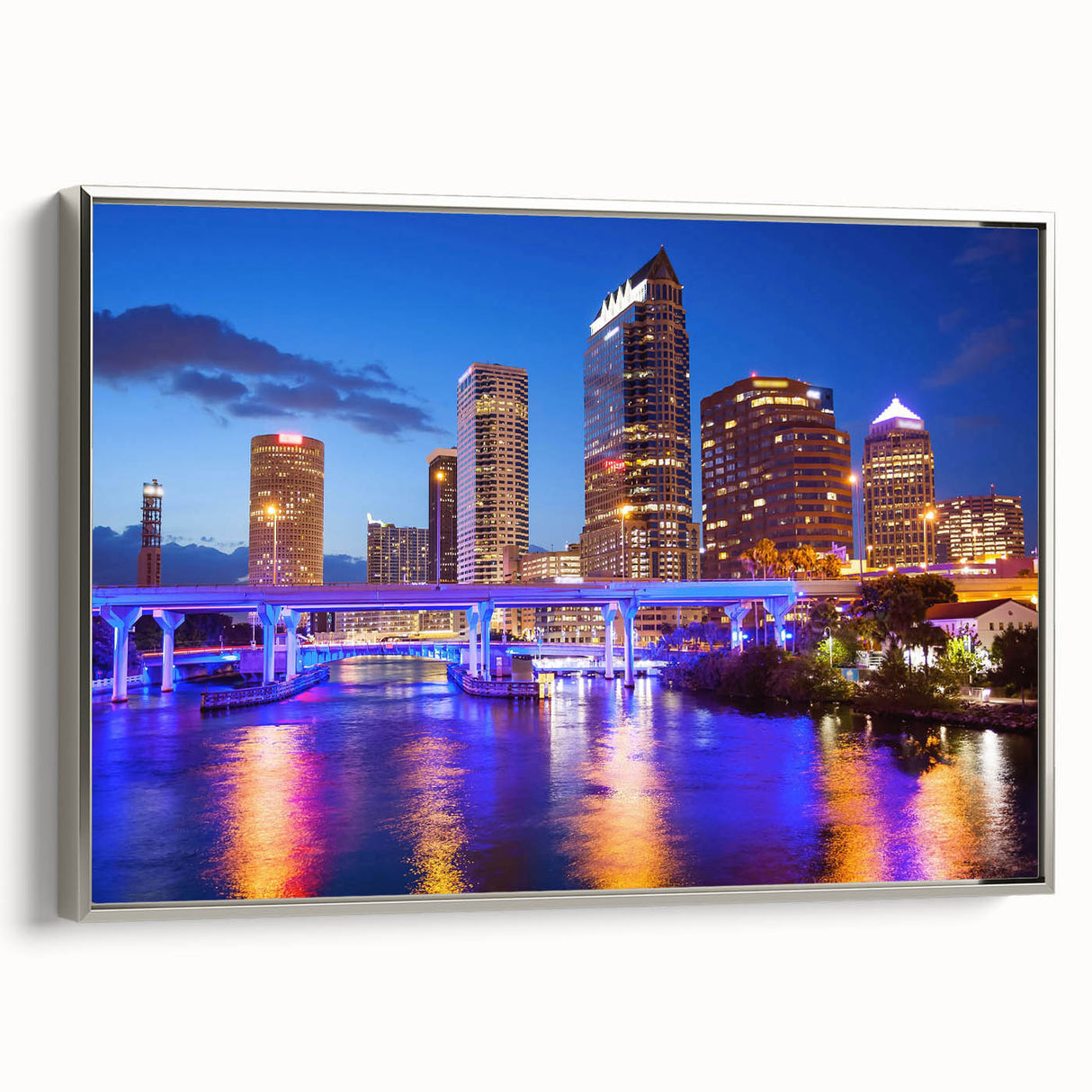 Landscape art painting featuring a vintage poster style with a colorful palette on black background.