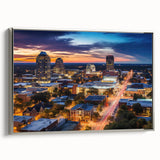 Landscape art painting featuring a colorful abstract design on a black background in a vintage poster style.