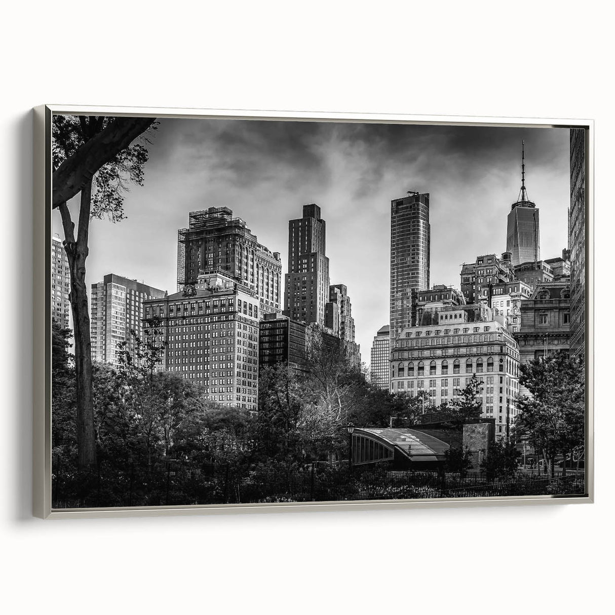 Landscape art painting featuring a vintage poster style with colorful elements on a black background, printed on canvas.