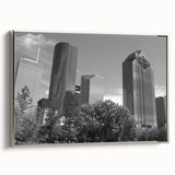 Landscape art painting featuring a vintage poster style with colorful, abstract elements on a black background.