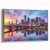 Landscape art painting featuring a vintage poster style on canvas, with a black background and colorful floral elements.