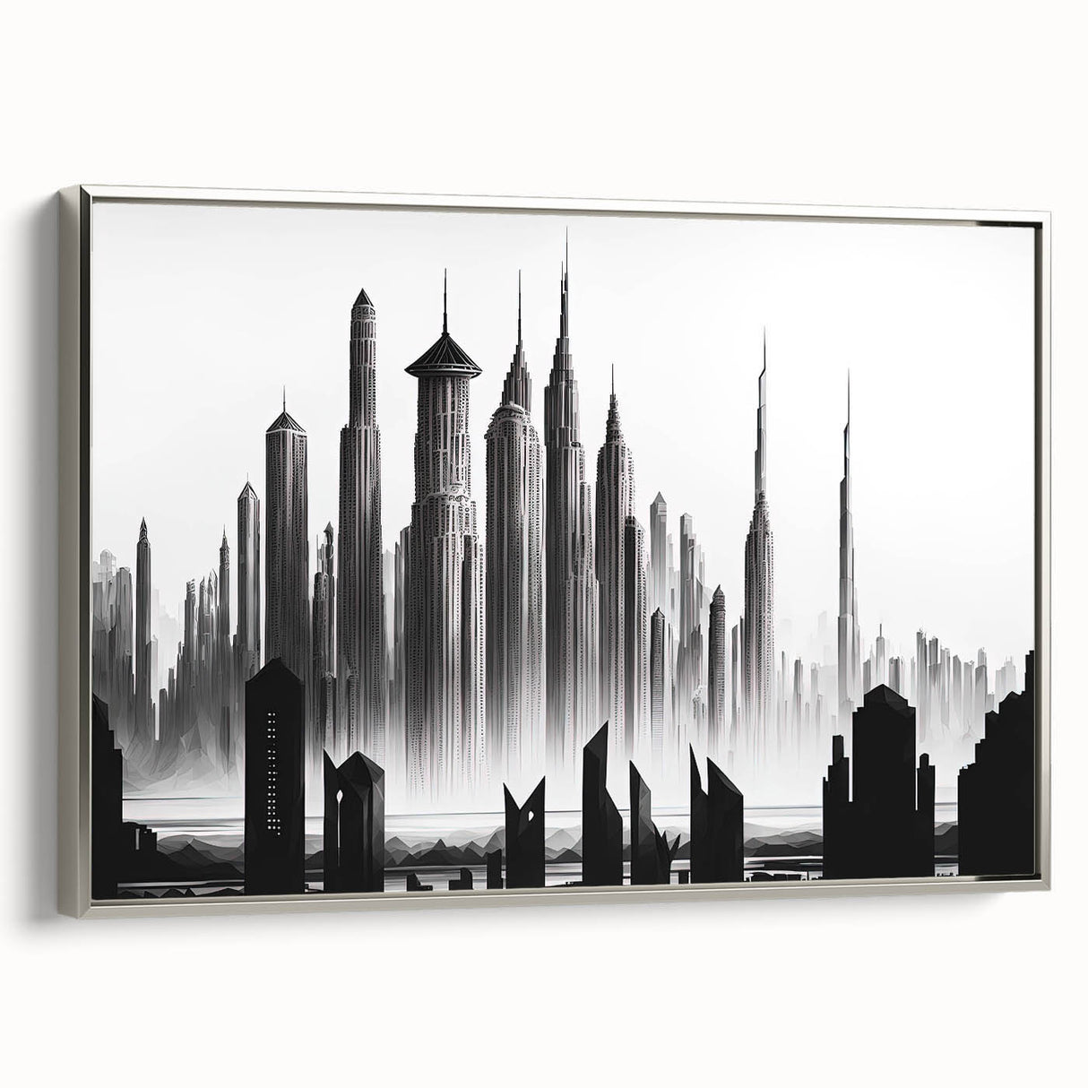 Landscape art painting featuring a vintage poster style, with colorful imagery on a black background.