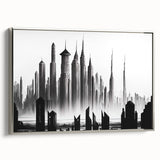 Landscape art painting featuring a vintage poster style, with colorful imagery on a black background.
