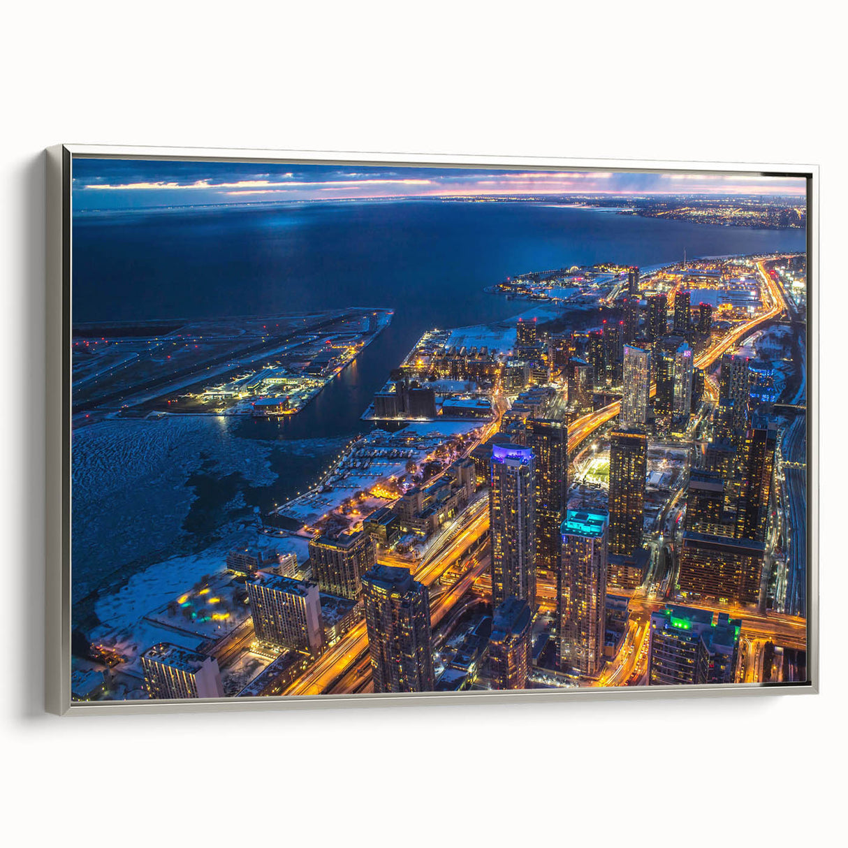 Landscape art painting featuring a colorful vintage poster design on black background, ideal for living room decor.