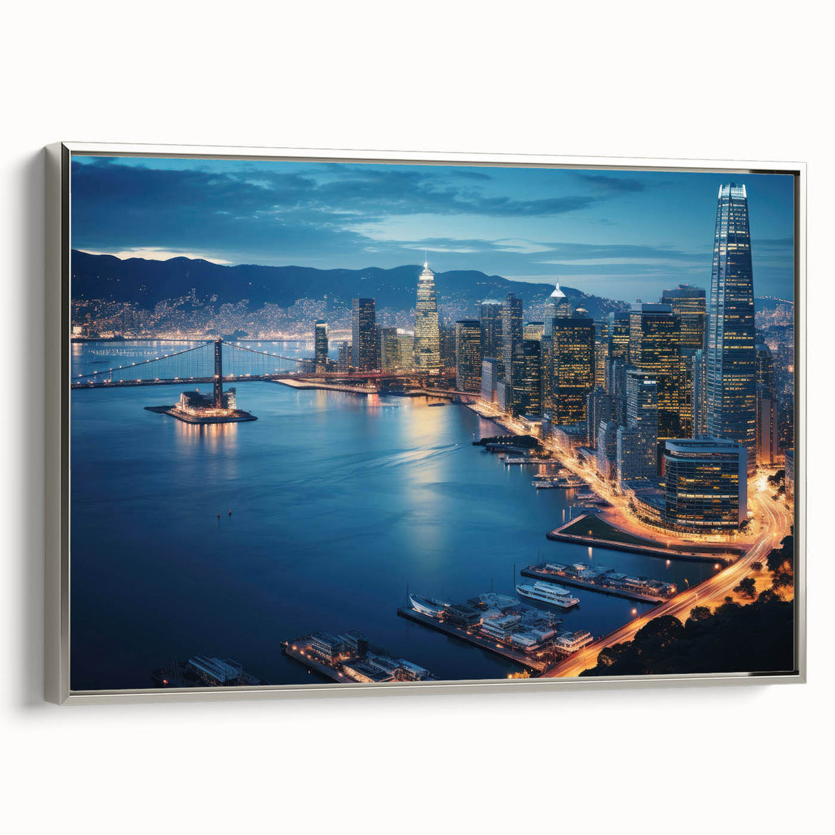 Landscape art painting on canvas featuring a vintage poster style, colorful art with a black background.