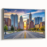 Vintage poster art of a colorful landscape painting on black background, ideal for modern bedroom ambiance.