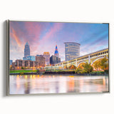 Landscape art painting featuring vibrant sunset colors on a black background, printed on a vintage poster.