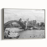 Landscape art painting featuring a colorful vintage poster of a mountain scene on black background.