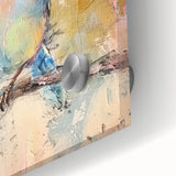 Close-up of a vibrant acrylic glass art piece showcasing an abstract design with bold colors and intricate patterns, perfect for modern home decor.