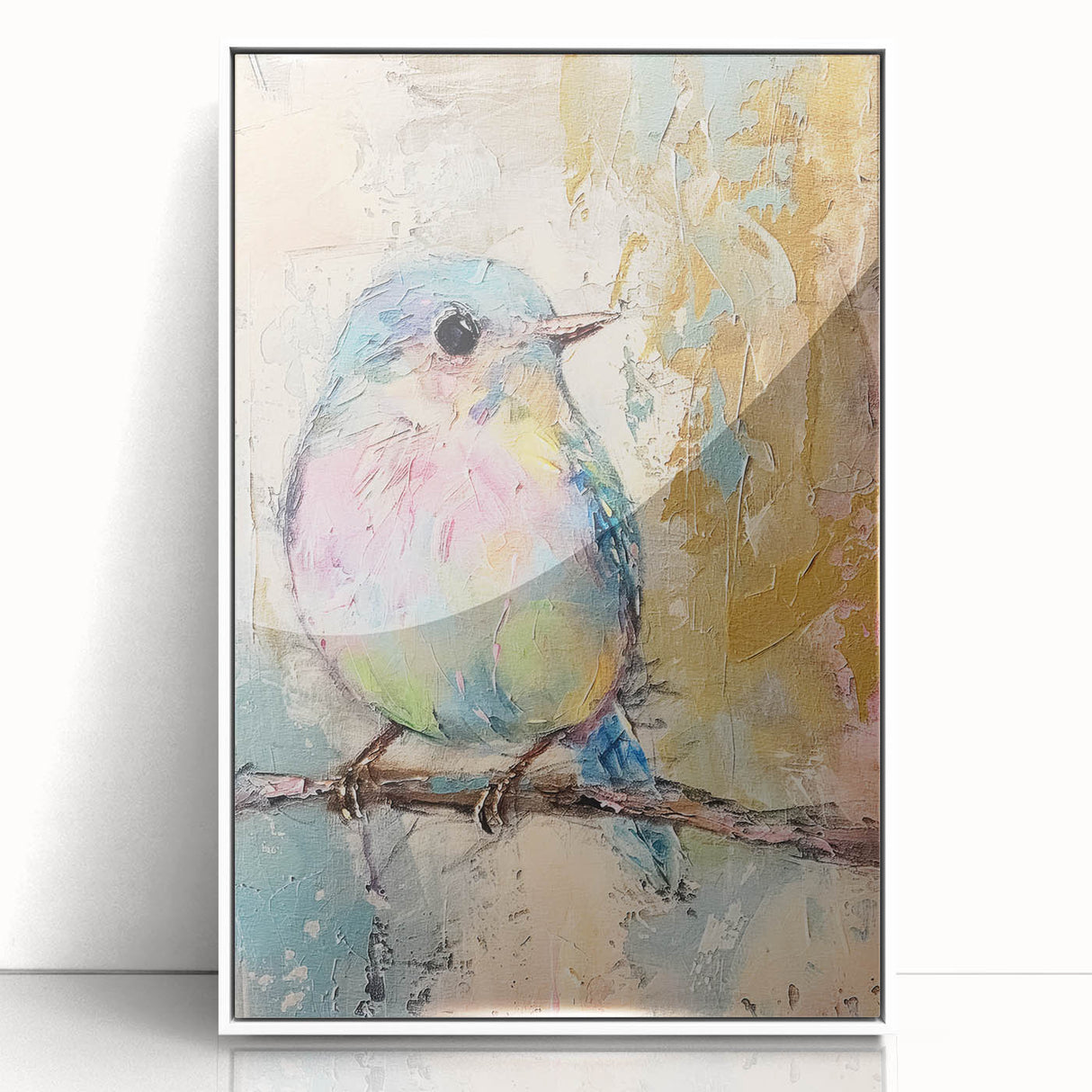 Framed acrylic wall art showcasing a modern abstract design in white, elegantly displayed from the front view, ideal for contemporary home decor.
