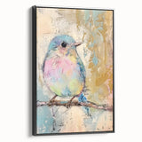 Framed black canvas artwork showcasing an abstract design with vibrant colors, displayed at a side angle to highlight its depth and texture, perfect for modern decor.