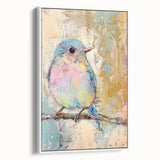 Framed canvas art showcasing a modern abstract design in vibrant colors, displayed in a sleek white frame, ideal for contemporary home decor.