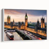 Vintage poster art depicting a colorful abstract cityscape on extra-large canvas, suited for living room decor.