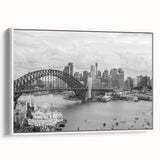 Vintage poster art featuring a large, colorful abstract design on a black background, printed on extra large canvas.