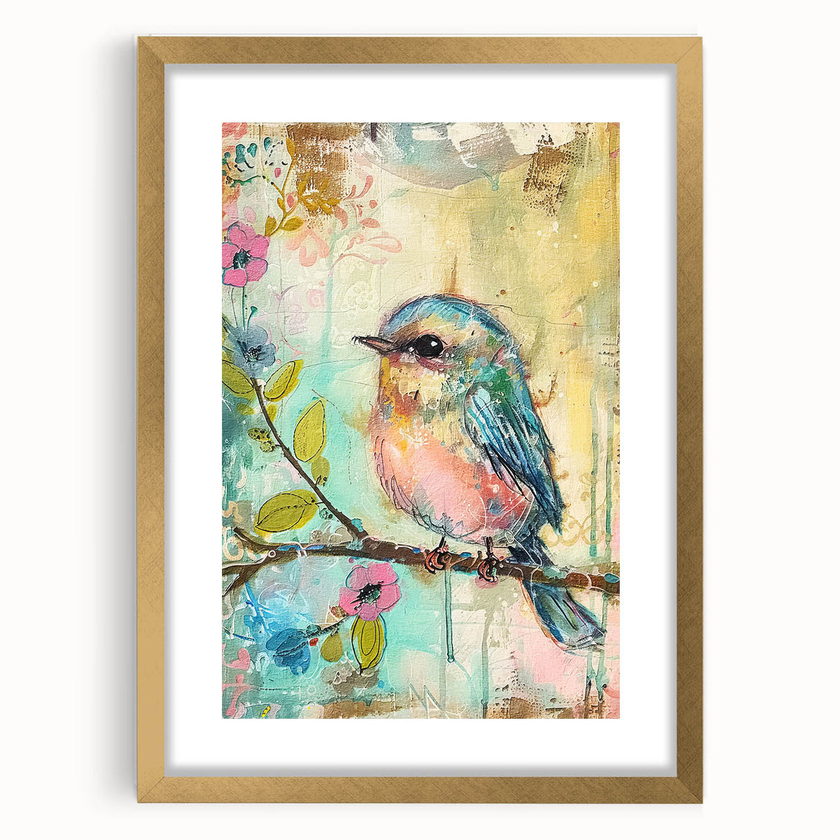Elegant gold-framed picture frame showcasing a matted display, perfect for enhancing artwork or photographs. Ideal for home decor and gallery presentations.