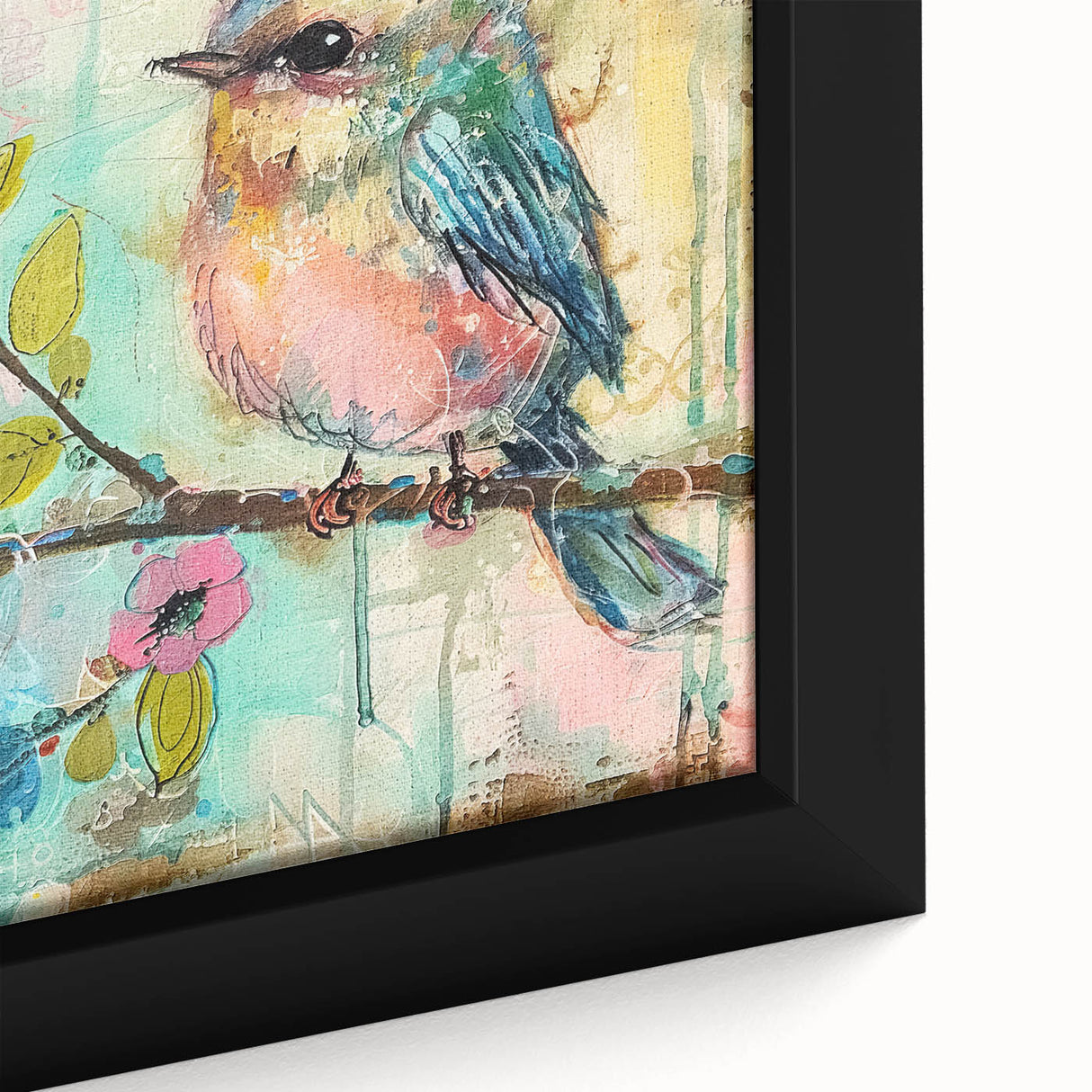 Framed canvas featuring a vibrant African wall art design with intricate patterns and rich colors, elegantly displayed against a neutral background, highlighting its artistic detail.