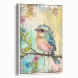 Framed canvas art displaying a serene landscape with vibrant colors, showcasing a white frame that enhances its modern aesthetic, perfect for home decor.