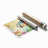Rolled canvas print showcasing vibrant African tribal art featuring intricate patterns and earthy tones, securely packaged in a protective cardboard tube for safe shipping.