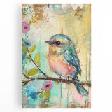Stretched canvas wall art showcasing a vibrant abstract design in bold colors, perfect for modern home decor, displayed from a front view.