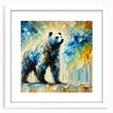 Full-body abstract oil painting of a bear, framed with a white mat, showcasing vibrant colors and expressive brushstrokes, perfect for contemporary decor.
